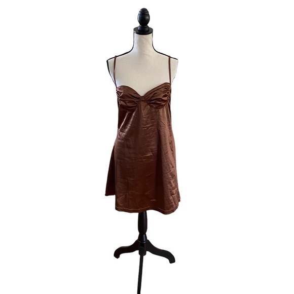 Ruched Bust Spaghetti Strap Satin Mini Dress - Picture 2 of 3